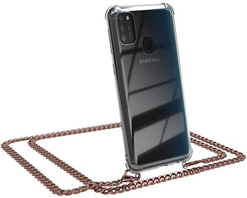 EAZY CASE Handykette kompatibel mit Samsung Galaxy M30s / M21 Handyhülle mit Metal Umhängeband und Ersatz Kordel schwarz, Handykordel mit Schutzhülle, Stylische Kette, Metal - Rose