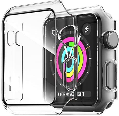 NEW'C 2 Pezzi Cover + Pellicola Prottetiva per Apple Watch Series 3/2/1 38mm - Custodia HD con protezione in vetro temperato integrata per Apple Watch 38mm Series 1/2/3 - Trasparente