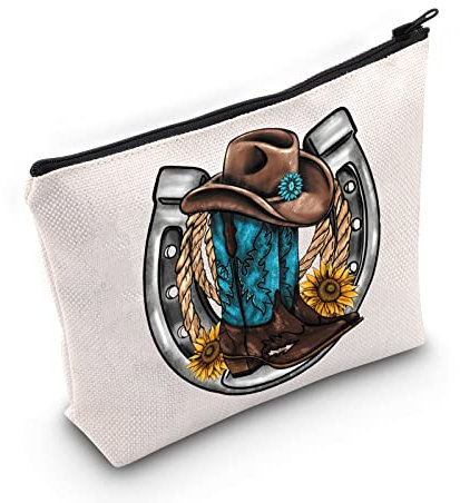 WZMPA Western Cowgirl Kosmetiktasche Country Mädchen Geschenk Cowboy Stiefel Bauernhof Liebhaber Reißverschluss Tasche für Frauen Mädchen, Horseshoe, Passform
