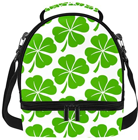 Lucky Irish Clover para el día de San Patricio, bolsa de almuerzo de dos pisos, lonchera aislada, impermeable, bolsa térmica grande