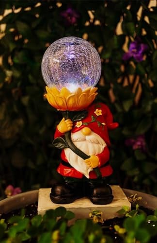 Garden Mile Solar Powered Woodland Wizard LED Light Up Garden Ornament Colour Changing Solar Light Outdoor Light Patio Flower Bed Pathway Novelty Lamp Crystal Effect Globe Lighting (Flower)