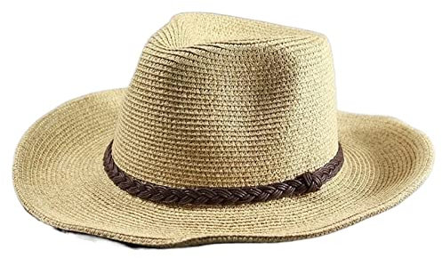MCHDMI Sombrero de Paja, Plegable y Ligero - Ala Ancha de Playa para Hombre - Talla Grande, Estilo Fedora, Ideal para Viajes