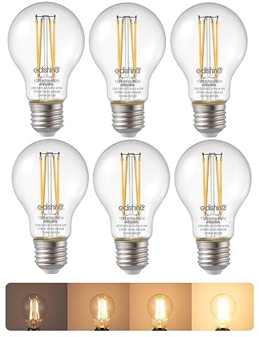 EDISHINE 6 Pack E27 Dimmable LED Edison Bulbs, E27 LED Bulbs Large Edison Screw, 60W Incandescent Bulb Equivalent, 2700K Warm White, 6.5W, Flicker Free Energy Saving for Chandelier Table Lamp