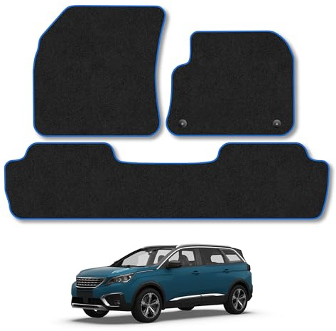 Peugeot 5008 (2017-2025) Carpet Car Mats | Blue Edge Trim Tailored Fit Floor Mats Full Coverage Protection Accessories Easy Clean Anti Slip Made in the UK