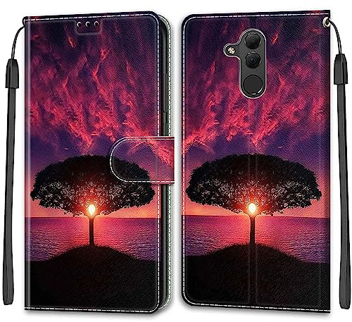 Handyhülle für Huawei Mate 20 lite Klapphülle Leder Wallet Baum | Premium Klappbar Ledertasche mit Magnetverschluss, Kartenfächern & Standfunktion, robuste Schutzhülle für Huawei Mate 20lite