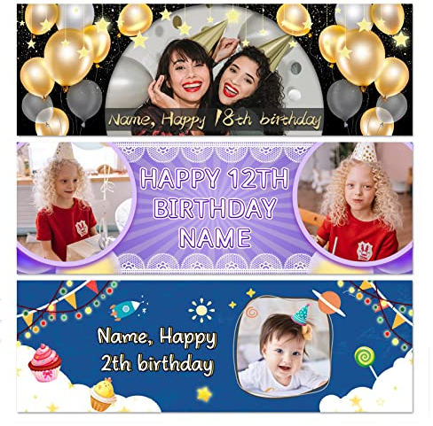 Geburtstagsbanner, Personalisiertes Geburtstagsbanner Foto, Personalisierbar Deinen Fotos und Deinen Texten, Geburtstagsbanner Dekoration Drinnen und Draußen
