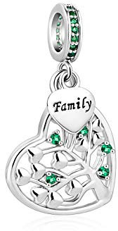 SBI Jewelry Charm con albero genealogico, compatibile con braccialetti Pandora, albero della vita, ciondolo verde con pietra portafortuna per donne e ragazze, Nessuna pietra preziosa