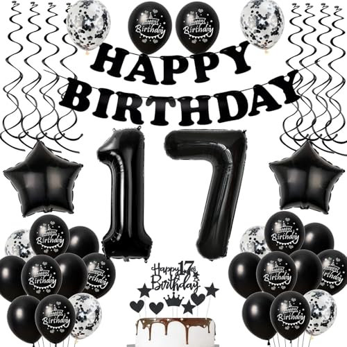 Luftballons 17. Geburtstag Junge Mädchen Deko Schwarz Tortendeko Party Dekoration für 17 Jahre