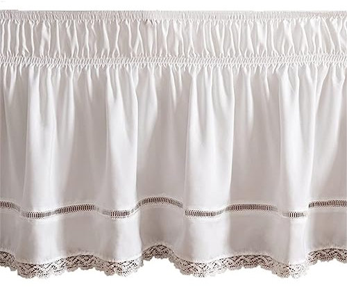 Surwin Cache-Sommiers Jupe de lit à Volants, Dentelle Blanche Jupe de Lit Élastique Robuste et Microfibre Style Enveloppant Facile a Mettre et à Enlever, Jupe de lit Décorative (180x200x38cm,Blanc)