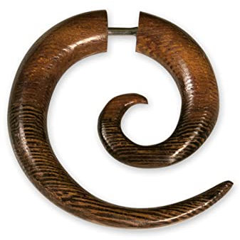 Fly Style 1 Paar Fake Piercing Spirale - Ohrring aus Horn, Knochen oder Holz mit Schraubverschluss, Materialwahl:Parasitholz (Paar)