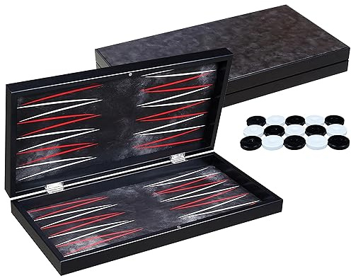 PrimoLiving Deluxe Holz Backgammon Imperial Royal-Black XXL – 48 x 49 cm - Spielfeld und Deckel mit feinem Kunstleder veredelt