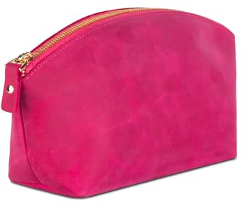 Beauty case da donna in pelle di alta qualità, con scomparto grande, elegante e durevole, per viaggi e uso quotidiano, fucsia, Valigetta per cosmetici