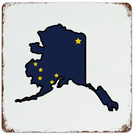 Alaska 30,5 x 30,5 cm Metallschilder Vintage Hinterhof Haustür Pubs Club Wanddekoration Blechschilder Amerika Staaten USA Souvenir Geschenk Aluminium Metallschild für Terrasse