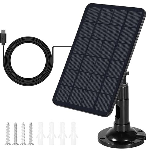 DEWIN Panel Solar, Módulo Solar de Panel Solar de 7W 5V para Cámara de Vigilancia Exterior Soporte Ajustable de 360° Interfaz Micro USB