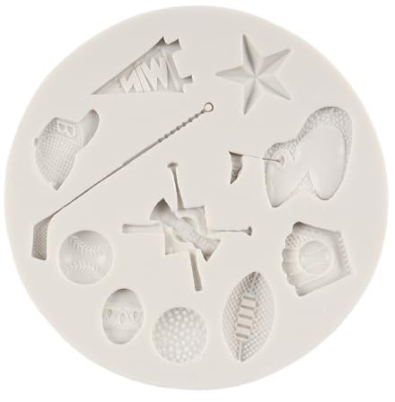 QDMOLDS Golf-Silikonform, Baseball-Fondant-Formen, Fußball-Fondant-Form, Baseballkappe, Golfschläger-Formen für Kuchendekoration, Cupcake-Topper, Süßigkeiten, Schokolade, Zucker, Handwerk, Polymerton,