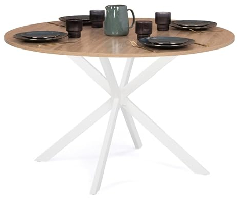 IDMarket Esstisch, rund, Alix, 4-6 Personen, Spinnenfuß, Holz und Weiß, 110 cm