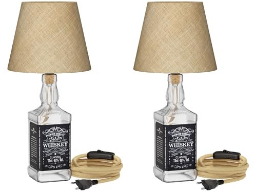 ledscom.de 2 Stück Tischlampe FLAKO, Hanfkabel, Lampenschirm natur-beige, inkl. 3-Stufen E27 LED Lampe (warmweiß, 7,1 W, 963lm) ohne Flasche
