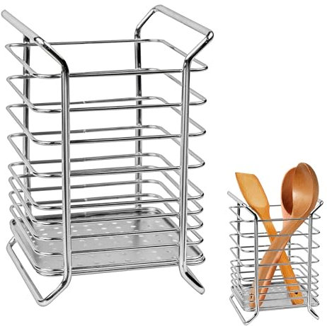 Escurre Cubiertos, Metálico Escurre Cubiertos de Cocina, Fácil de Limpiar Soporte Utensilios Cocina, Diseño Abierto Porta Utensilios de Cocina, Transpirable y Fácil de Secar Escurridor de Cubiertos