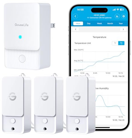 GoveeLife H5107 Lot de 3 thermomètres hygromètres extérieurs avec passerelle WiFi H5043