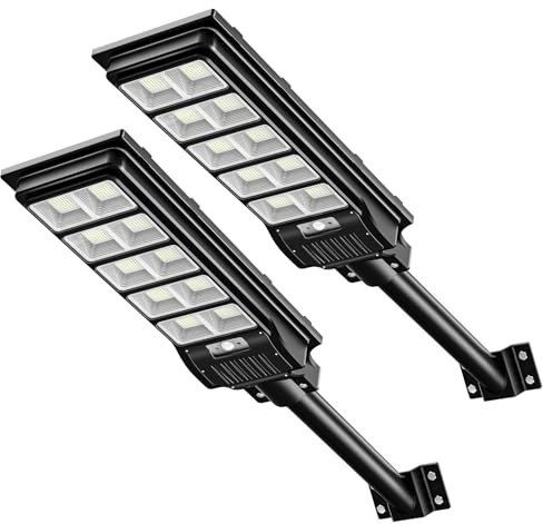 papasbox 2 Stück 500W LED Solar Straßenlaterne mit Fernbedienung | Solarbetriebene 6500K Straßenlampe Wandleuchte mit Bewegungsmelder Sensor | Außen Wegeleuchte im Freien Straßenleuchte