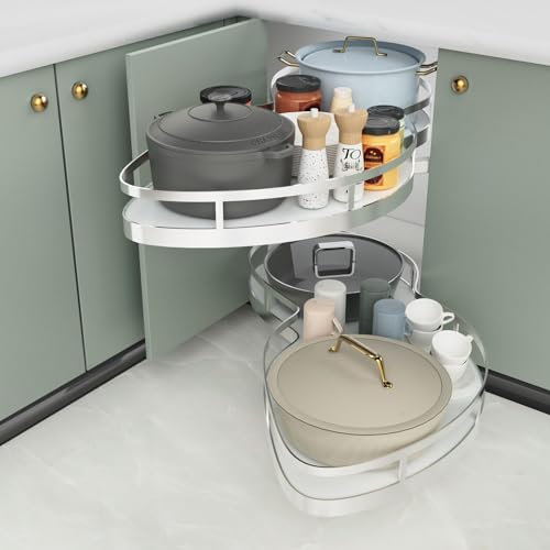 Yuanny Küchenschrank, ausziehbarer Eckschrank für die Küche,karussell eckschrank, 800mm,2 Etagen,küchenschrank auszug nachrüste,Küchenschrank Eckauszieh Küchenaufbewahrung,weiß rechts offen