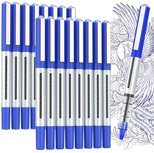 APOGO Rollerball Pens Blue Gel Pens 16 Pack handwriting pens, 0.5mm Liquid Ink Rollerball Pens, Ballpoint Pens for Signature, Taking Notes, Blue Pens for School & Office Supplies