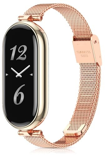 Xisair Strap Compatible Xiaomi Band 8 Metal Straps Xiaomi Mi Band 8 Watchband Stainless Steel Metal Quick Release, Waterproof, Breathable, Miband 8 Replacement Strap for Women