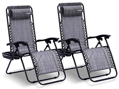 SereneLife Gartenliege 2er Set, Liegestuhl, Sonnenliege klappbar mit Stufenlos verstellbare Positionen, Kopfstütze Getränk & Handyhalter, Liegestuhl Garten, Relaxliege ideal fürs Relaxen & Chillen