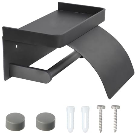 Litinliv Toilet Paper Holder, Toilet Roll Holder With Shelf, Stainless Steel Toilet Paper Holder Tissue Dispenser, oilet Roll Holder with Cover, Tissue Holder for Bathroom Decor Accessories,Grey