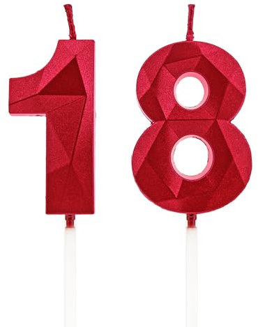 18 Geburtstag Kerzen, Rot Zahlenkerzen Geburtstagsdeko, Happy Birthday Cake Toppers, für Geburtstagsfeiern Hochzeiten Firmenjubiläen (Rot, 18)