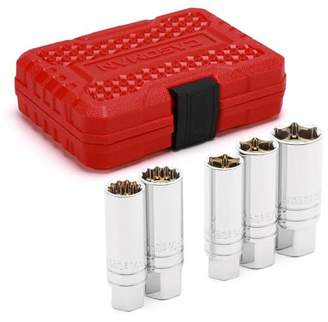 CASOMAN 5-Piece 3/8-Inch Drive Magnetic Spark Plug Socket Set, Includes 14mm and 16mm Thin Wall Sockets, 9/16-inch, 5/8-inch, and 13/16-inch Sockets, 6 &12-Point