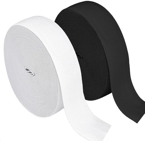 20 Meter Gummiband 30 mm Breit Weiß + Schwarz 10 m/roll Gummibänder Nähen Hosengummi Elastische Band gummizug Gummilitze stoffband zum Nähen elastic band für DIY Handwerk, Kleidung (Schwarzer, Weiss)