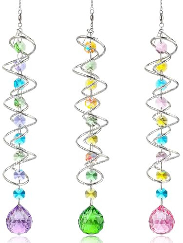 H&D HYALINE & DORA 3er Set Kristall Sonnenfänger für Fenster hängen Doppelspirale Gazing Ball Spiral Tail Rainbow Maker Wind Spinner Outdoor für Garten Terrasse Veranda Weihnachten