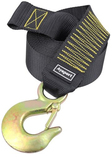 Ayaport Boat Trailer Winch Strap with Hook 2” x 20’ 10000lbs Break Strength Hand Crank Boat Trailer Strap Replacement for Marine Towing Pontoon Fishing Boat Accessories (Steel Hook, Black)