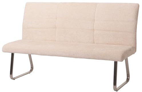 Mendler Sitzbank HWC-G55, Esszimmerbank Bank, Edelstahl gebürstet Stoff/Textil Chenille Öko-Tex, 180cm - Creme