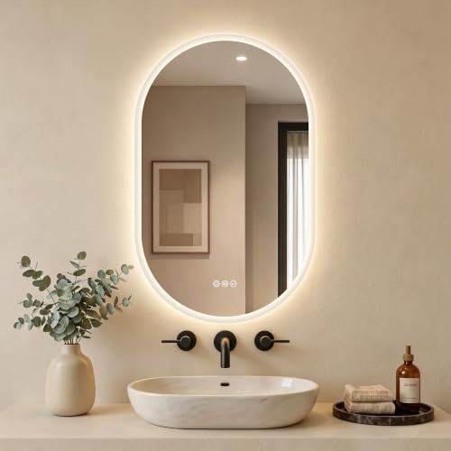 S'bagno Oval Bluetooth Bathroom Mirror with LED Lights 500x800mm, Anti-Fog, LED Bathroom Mirror with Memory, 3000K-6500K, Dimmable, HD Tempered Glass, IP44 Waterproof, Horizontal or Vertical