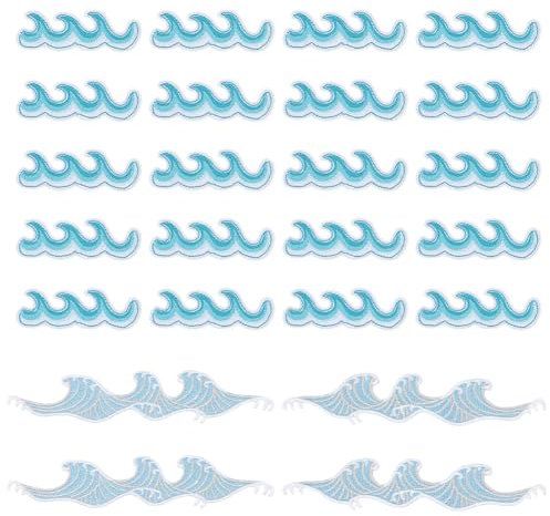 NBEADS 24 Stück 3 Stile Blaues Meer Aufnäher, Welle Gestickte Aufnäher Blaue Meereswelle Aufnäher Welle Applique für DIY Kleidung Kleid Jacken Rucksäcke Hüte Nähen Handarbeiten Dekor