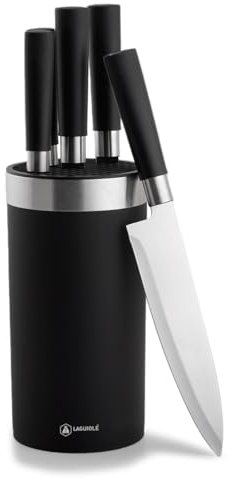 LAGUIOLE, Couteaux à steak 5 pièces en acier 420J2, haute résistance, tranchant durable, compatible lave-vaisselle, 23,8 cm, Parfait pour les amateurs de cuisine, Noir