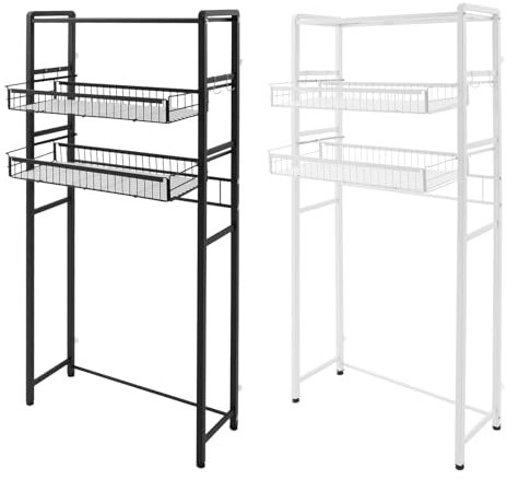 LIAIZE Waschmaschinenregal, 3-Tier Badezimmerregal, Multi-Functional platzsparendes Laundry Room Storage Shelf, Zwei Aufbewahrungskörbe, 88X28X22CM