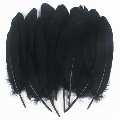 15–20 cm, 50 Stück, schwarze Federn, natürliche Gänsefedern für selbstgemachte Hochzeitsdekorationen, Engelsflügel und Feenbasteleien