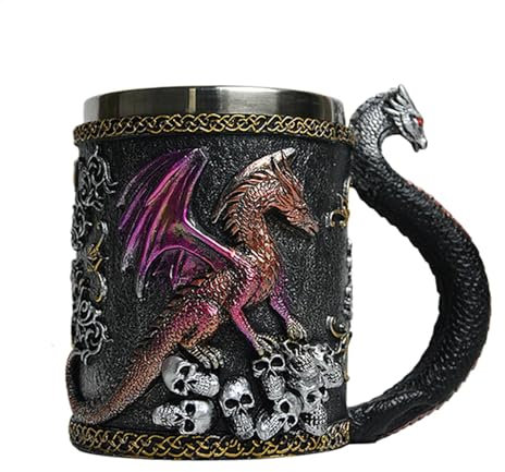 Drachen-Kaffeetasse – einzigartige -Drachen-Tasse aus Keramik mit Henkel, cooles mittelalterliches Renaissance-Design | Sammelbares Trinkgeschirr für heiße und kalte Getränke, großer Becher mit 420