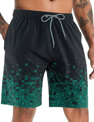 APTRO Men's Swim Trunks Swimming Shorts Board Shorts Quick Dry Beach Shorts Big and Tall Swim Shorts Black Green MK449 3XL