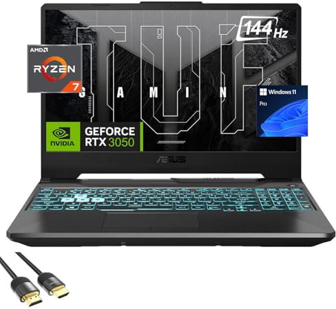 ASUS TUF 2024 A15 Gaming Laptop, 15.6 144Hz FHD, 8-Core Ryzen 7 7435HS (beats i7-13620H), NVIDIA RTX 3050, 16GB RAM, 1TB SSD, RGB KB, RJ45, PDG HDMI Cable, US Version KB, Gamer Bundle, Win 11 Pro