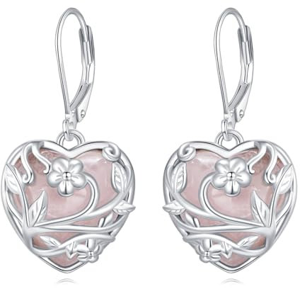 AXELUNA Orecchini a forma di cuore al quarzo rosa, in argento sterling 925, con quarzo rosa, regalo per le donne amanti, Normal, Argento sterling, Nessuna pietra preziosa