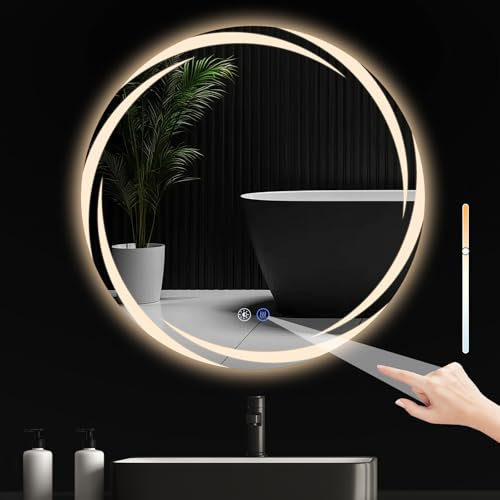 Mursche Badezimmerspiegel mit Beleuchtung Badspiegel Rund - Runder 60cm LED IP44 Spiegel mit Touch Dimmbar mit Licht Beschlagfrei Rundspiege Beleuchtet Bad für WC Badezimmer