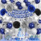 Geburtstagsdeko Blau Mann Jungen, Deko Geburtstags Blau Silber, Happy Birthday Banner Girlande Luftballons Silber Blau Folie Fransen Vorhänge Pompons für Frauen Mädchen Geburtstag Party Deko Blau