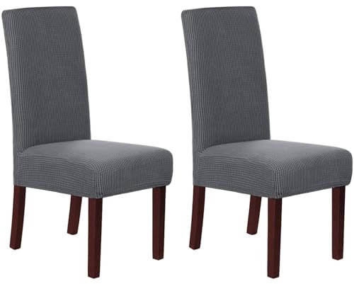 HOMECOVER Stuhlhussen 2er Set, Stretch Jacquard Stuhlbezug Stuhlhussen für Esszimmerstühle Universal Abnehmbarer Stuhlbezug Für Esszimmer Hotel Küche-grau-2er Set