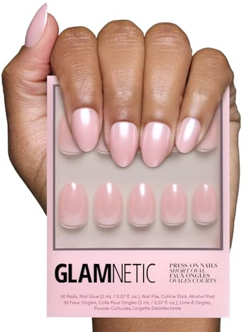 Glamnetic Press On Nails - Pinch Me | Short Oval Fake Nails, Blush Pink with a Glossy, Glazed Finish for Weddings, Reusable | 15 Sizes - 30 Nail Kit with Glue