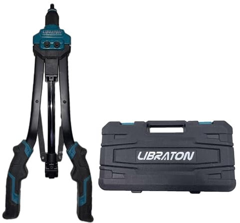 LIBRATON Pince a Insert Fileté, 16” Pince à Insert, Kit d'Écrou a Sertir avec 7 Mandrins Métriques Interchangeables, 70 Ecrous à Rivets, Étui de Transport, Conception d'Écrou à Libération Automatique