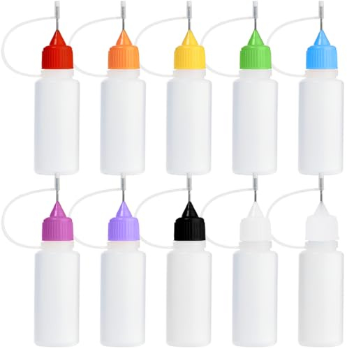 VisageVitalit 10 Stück Nadelspitzen Kleberflasche, 10ml Liquid Flaschen, Quetschflasche Klein, Nadelflasche, Dosierflaschen, Leimflasche Leer, Kleine Plastikflaschen Zum Befüllen